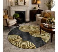 Taidianolp Round Rugs Circle Carpets,Modern Geometric Black, Yellow, 200 cm (6.6 ft),Area Rug for Living Room Washable Carpet Bedroom Aesthetic
