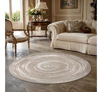 Taidianolp Round Rugs Circular Carpets,Geometric Beige, White, 60 cm (2 ft),Home Decorative Entryway Rug Bathroom Floor Mat Entry Entrance
