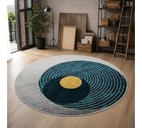 Taidianolp Round Rugs Circular Carpets,Modern Geometric Gray, Blue, Yellow, Black, 60 cm (2 ft),Home Decorative Entryway Rug Bathroom Floor Mat Entry Entrance