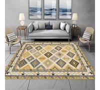 Taidianolp Square Rugs for Living Room,180 x 180 cm,6ft x 6ft Washable Rug Non-Slip Carpet for Bedroom, Vintage Trellis Pattern Black, Grey, Cream, Mustard Yellow