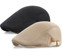Taidor 2 Pack Men's Mesh Cap Breathable Summer Newsboy Hat Adjustable Beret Ivy Cap Irish Cabbie Driving Hunting Hats Black/Beige