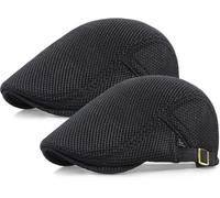 Taidor 2 Pack Men's Mesh Cap Breathable Summer Newsboy Hat Adjustable Beret Ivy Cap Irish Cabbie Driving Hunting Hats Black/Black