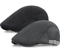 Taidor 2 Pack Men's Mesh Cap Breathable Summer Newsboy Hat Adjustable Beret Ivy Cap Irish Cabbie Driving Hunting Hats Black/Dark Grey