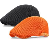 Taidor 2 Pack Men's Mesh Cap Breathable Summer Newsboy Hat Adjustable Beret Ivy Cap Irish Cabbie Driving Hunting Hats Black/Orange