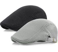 Taidor 2 Pack Men's Mesh Cap Breathable Summer Newsboy Hat Adjustable Beret Ivy Cap Irish Cabbie Driving Hunting Hats Black/Light Gray