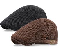 Taidor 2 Pack Men's Mesh Cap Breathable Summer Newsboy Hat Adjustable Beret Ivy Cap Irish Cabbie Driving Hunting Hats Black/Coffee
