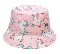 Taidor Kids Bucket Hat Print Cotton Beach Hat Summer Travel Sun Hats Unicorns Pink