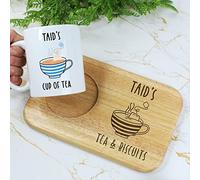Taid's Tea & Biscuits Board & Mug Set, Wooden Treat Board with Cup of Tea Mug, Snack Tray, 350ml Coffee Mug, Father's Day, Birthday Gifts for Taid, Welsh Grandad