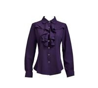 Taiduosheng Women Vintage Victorian Button Down Long Sleeve Tops High Neck Frilly Ruffle Shirt Blouse L Purple