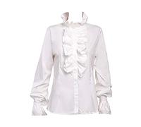 Taiduosheng Women Vintage Victorian Shirts Trumpet Sleeve Tops High Neck Frilly Ruffle Button Down Shirt Blouse M White