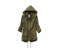 Taiduosheng Women's Army Green Anorak Jacket Lightweight Drawstring Hooded Military Parka Coat US XS