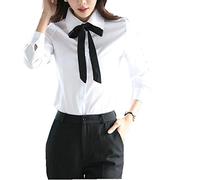 Taiduosheng Women's Slim Tops Blouses Long Sleeve White Button Down Shirts with Ties Working Shirts XS