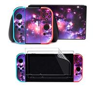 Taifond Decals Stickers Set Faceplate Skin +2Pcs Screen Protector for Nintendo for Switch Console & Joy-Con Controller & Dock Protection Kit (Purple Spark)