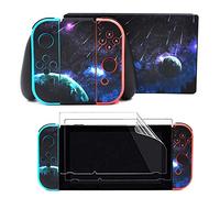 Taifond Decals Stickers Set Faceplate Skin +2Pcs Screen Protector for Nintendo Switch Console & Joy-Con Controller & Dock Protection Kit (Purple Universe)