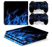 TAIFOND Vinyl Skin Sticker for Playstation 4 Pro, Blue Fire PS4 Pro Console and Controllers Skins Vinyl Sticker Decal Cover