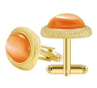 TAIGRAMA Gold Cufflinks for Men, Cat Eye Gemstone Cuff Links Mens Opal Brass Cufflink Wedding Business Gift for Groom Father Husband Boyfriend, Metal, no gemstone
