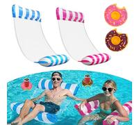 TAIHOBO 2PCS Inflatable Pool Floats with 2 Inflatable Drink Holders, Pool Inflatable for Adults Kids with Good Weight Bearing, Comfortable Pool Float Easy to Carry, Durable Water Hammock with Mesh