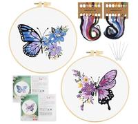 TAIHOBO Butterfly Embroidery Kit for Beginners, DIY Beginners Embroidery Kit with Hoops Needle Thread Instructions, 2PCS Hand Embroidery Kits for Adults Kids, for Wall Decoration, Gift for Mother
