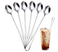 TAIHOBO Latte Spoons Long Handle, 7.76in Long Spoons for Latte Glasses, Dishwasher Safe Teaspoons Set of 6, Stainless Steel Sundae Spoons, Ideal for Ice Cream Milk Shake Espresso Cool & Hot Drinks