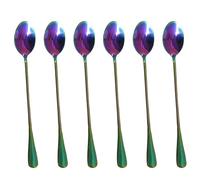 TAIHOBO Latte Spoons Long Handle, 7.76in Long Spoons for Latte Glasses, Dishwasher Safe Teaspoons Set of 6, Stainless Steel Sundae Spoons, Ideal for Ice Cream Espresso Cool Hot Drinks (Rainbow)