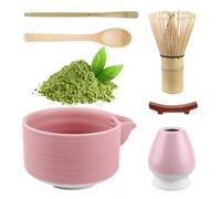 TAIHOBO Matcha Set, 5PCS Reusable Pink Matcha Kit Includes Matcha Whisk and Bowl 550ml Ceramics with Spout, Whisk Holder and 2 Bamboo Spoon, Matcha Tea Set for Home Office Tea Room, Gift for Christmas