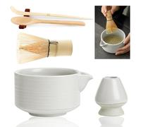 TAIHOBO Matcha Set, 5PCS White Matcha Kit Includes Matcha Whisk and Bowl 550ml Ceramics with Spout, Whisk Holder and 2 Bamboo Spoon, Matcha Tea Set for Home Office Tea Room, Gift for Christmas