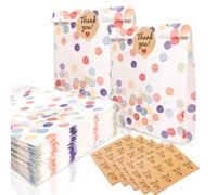 TAIHOBO Paper Party Bags for Kids Party, 50PCS Small Gift Bag, 19x13x3.5cm Rainbow Dots Kids Party Bags, Paper Gift Bags with 60 Thank You Stickers for Celebration Birthday Wedding Parties Festivals