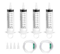 TAIHOBO Plastic Large Syringe 100ml, 4PCS Syringes Without Needle, Individually Packaged, Reusable 100ml Syringe with 2 Plastic Tube for Pet Feeding Plant Irrigation Labor Science Use