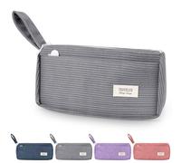 TAIHOBO Retro Pencil Case with Compartments, Corduroy Pencil Cases Boys with Handle, Soft School Aesthetic Pencil Case for Women, Washable Pen Case for Students and Office Workers (Cement Grey)