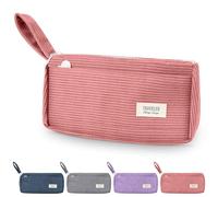 TAIHOBO Retro Pencil Case with Compartments, Corduroy Pencil Cases Boys with Handle, Soft School Aesthetic Pencil Case for Women, Washable Pen Case for Students and Office Workers (Date Red)