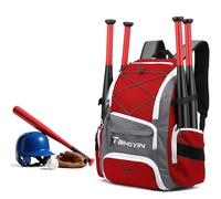 TAIHOYIN Baseball Bag Adults & Youth Baseball Backpack for Baseball, Softball, Tball - Bat Bag with Laptop Compartment, Shoes Compartment Waterproof Compartment & Glove Holder Portable, Red