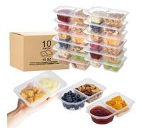 TAIHUIMY 9oz Reusable Snack Containers with Lids for Kid, New 3 Compartment Large Capacity Condiment Portion Control Meal Prep Containers for School lunch, Go out Travel, Party (10, 10, Fluid Ounces)