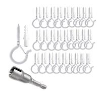 TAIHUIMY Screw Hooks Q-Hanger Hooks for Outdoor String Lights, Christmas Rope Lights Clips, Wall Cabinet Ceiling Eye Hook with Safety Buckle for Wire Party Light Plants Wind Chimes (White, 30PCS)
