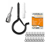 TAIHUIMY Screw Hooks Q-Hanger Hooks for Outdoor String Lights, Christmas Rope Lights Clips, Wall Cabinet Ceiling Eye Hook with Safety Buckle for Wire Party Light Plants Wind Chimes (Black, 30PCS)