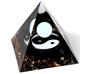 Taiji Decor,Tai Chi Decor,Yin Yang Decor in Crystal Stone Orgone Pyramid,Chakra Energy Stone-Dream Catchers Dreamcatchers Helper-Chakra Stone Gemstones Healing Crystal-Decorative Stones for Home Decor