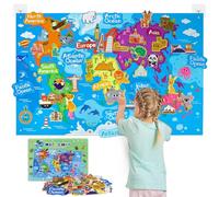 Taika 43x28 inch World Map Felt Board Set, Floor Mat, Animals Felt Story Board, Geography Theme Carpet, Kids World Country Area Rug, Colorful Map Play Mat for 3+