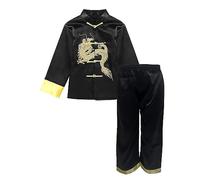 TAIKMD Boys Satin Embroidered Dragon Tang Uniform Traditional Chinese Kung Fu Tang Martial Arts Suits, Black, 4-5