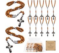 Taikula Wooden Rosary Necklace, Handmade Rosary Beads Necklace, Prayer Holy Soil Medal and Metal Cross For Catholic Or Christian Gift, Pouch Baptism Favors Gift, Wood, iron chain, No Gemstone