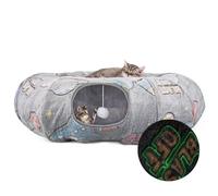 TAIKURA Cat Tunnel Toy with Plush Bed, Foldable Pet Tunnel Bed for Indoor, Multifunctional Donut Tunnel with Ball & Peek Holes, Crinkle Play Tunnel Tube for Cat - Grey