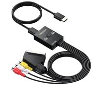 TAIKURA RCA & SCART to HDMI Converter 1080P for Wii PS2 N64 VHS VCR DVD | 4:3/16:9 aspect ratio toggle switch, 1080P HDMI output, PAL/NTSC format support, plug & play, wide compatibility