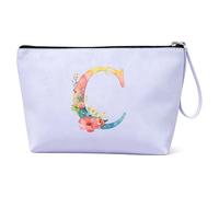 Taikuri Initial Makeup Bag Monogram Leather Cosmetic Toiletry Bag Ideal Gift for Bridesmaid & Teenager Girl Women, Purple, C