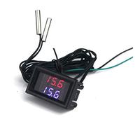 Taikuwu 1 Pcs Temperature Meter Dual Digital Display Thermometer DC 4-28V 2 Pieces Waterproof NTC Temperature Sensor Probe Detector Gauge for Car/Room/Refrigerator/Water(Red/Blue)