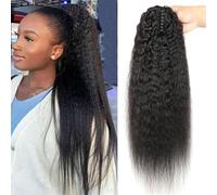 Tail Clip in Hair Kinky Straight Claw Clip Ponytail Human Hair Extensions Fluffy Grab Easy Wear for Girls Elastic Hair Ties(8inches)