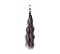 Tail Clip in Hair Ponytail Extension, Hair Extensions Highlights Natural Looking Long Curly Wavy for Women Elastic Hair Ties(Black pink)