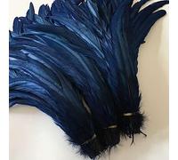 Tail Feather Ribbon, Fringe,100PCS Raw Feathers Tails Plumes Decorations Home Craft Wedding Party Centerpieces Accessories(Navy Blue)