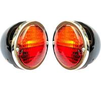 Tail Light 12V Black Duolamp Tail Light Rear Stop Indicator Turn Signals & License Plate Amber Red Lens Chrome Ring Universal for Ford Model A Hot Street Rat Rod Classic Custom Cars Trucks
