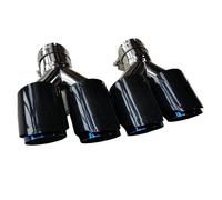 Tail Muffler Pipe 2 Piece Y Pipe Dual Exhaust Tips Car Universal Glossy Carbon Fiber Blue Stainless Double Exit Pipes Muffler Tailpipe Car Exhaust Tips(ID 54MM-OD 76MM)