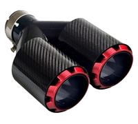 Tail Muffler Tip Silencer Red Carbon Straight Car Muffler Tip Double Exit Universal Exhaust Pipe Ends Replacement Stainless Exhaust Pipe Mufflers(In 67mm Out 89mm)