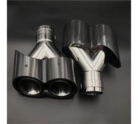 Tail Pipe 1 Pair Oval Dual Outlet Y Type Glossy Black Exhaust Pipes Carbon Fiber Tip For BMW Exhaust Whistle(48MM IN-200M OUT)