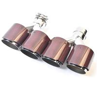 Tail Pipe Exhaust Pipe Cap 2Pcs Double Stainless Steel Left And Right Glossy Red Twill Carbon Fiber Straight Exhaust Pipe Dual Muffler Tip Tail Throat Pipe(54-89MM)